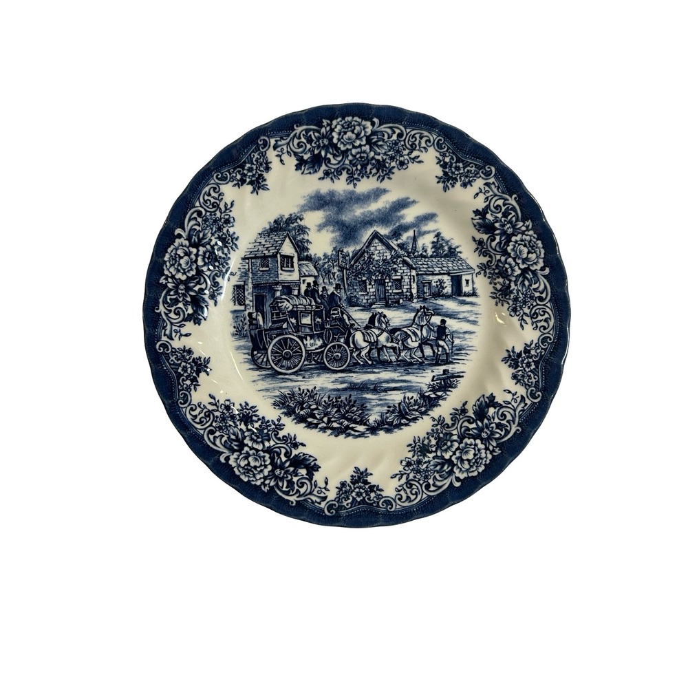 Royal Stafford Blue White Coaching Scene Plate Fine Earthenware England 8 Inch